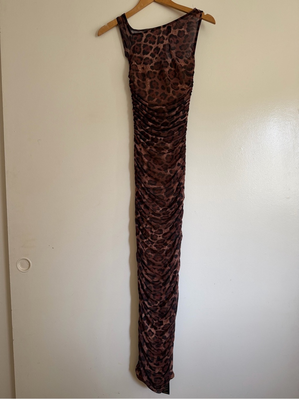 AFRM Brown Leopard Ruched Maxi Skirt